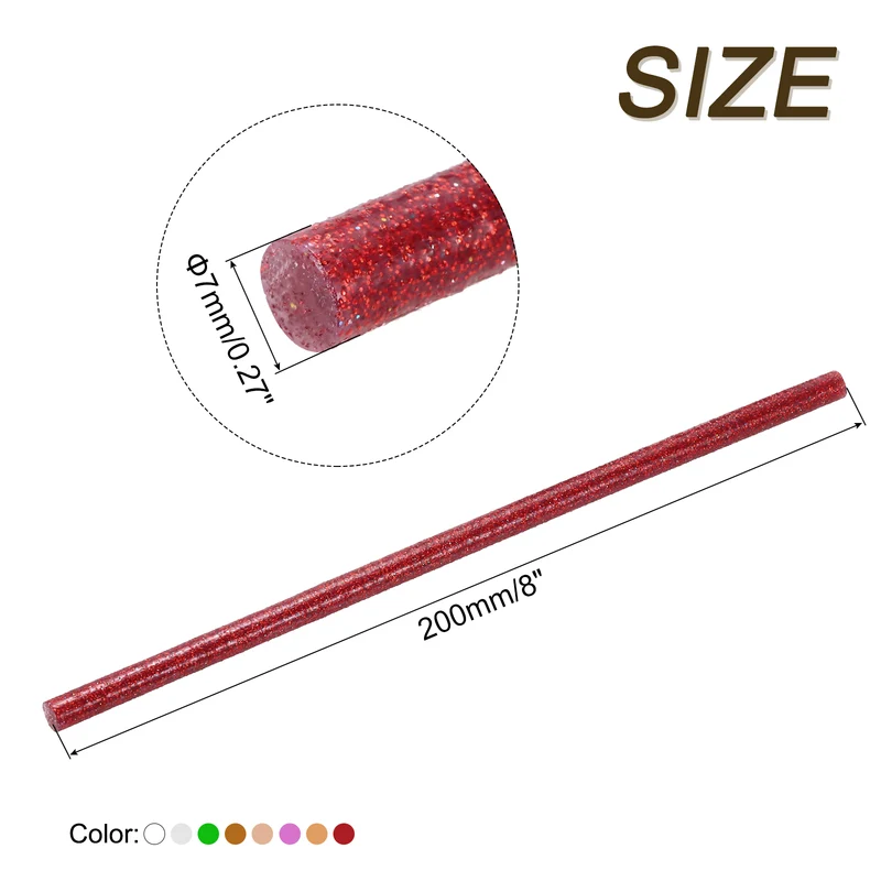 16pcs Mini Hot Glue Gun Sticks 8"x0.28" for Glue Gun, Glitter 8 Colors
