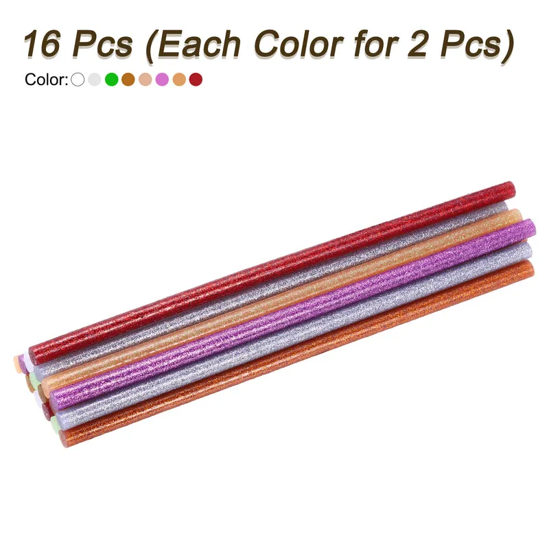 16pcs Mini Hot Glue Gun Sticks 8"x0.28" for Glue Gun, Glitter 8 Colors