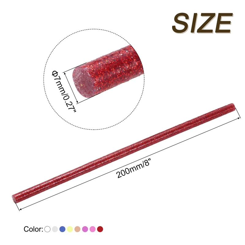 16pcs Mini Hot Glue Gun Sticks 0.28"x8" for Glue Gun, Glitter 8 Colors