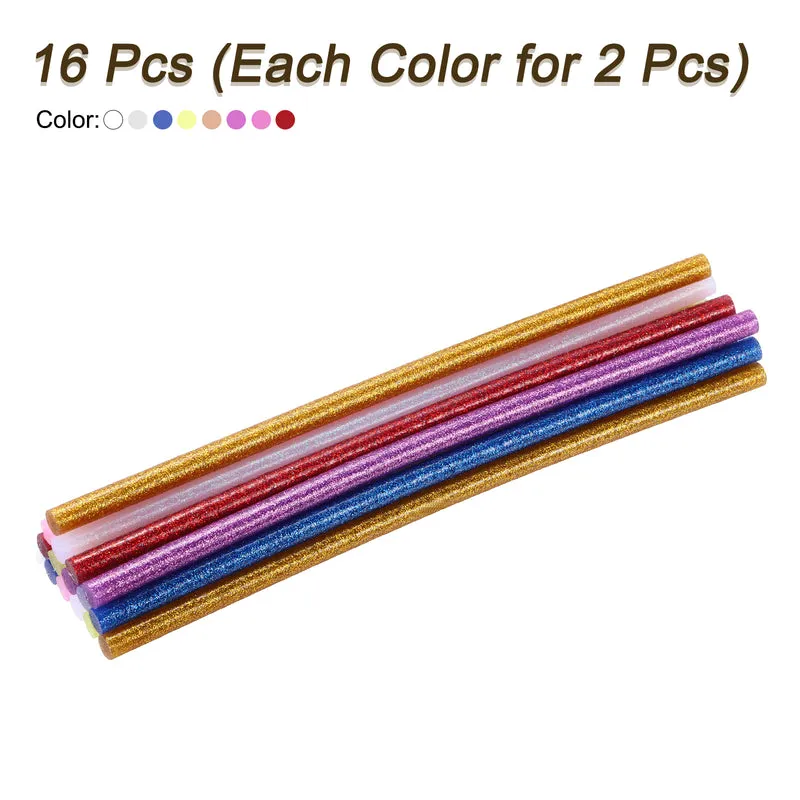 16pcs Mini Hot Glue Gun Sticks 0.28"x8" for Glue Gun, Glitter 8 Colors