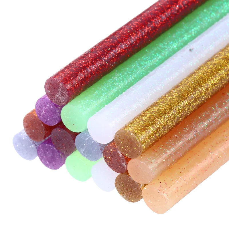 16pcs Mini Hot Glue Gun Sticks 4"x0.28" for Glue Gun, Glitter 8 Colors