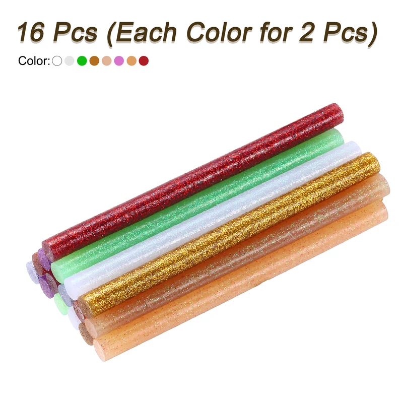 16pcs Mini Hot Glue Gun Sticks 4"x0.28" for Glue Gun, Glitter 8 Colors