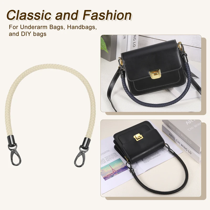 60cm Short Leather PU Braided Purse Replacement Handle - Beige, Black