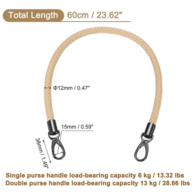 60cm Short Leather PU Braided Purse Replacement Handle - Beige Pink, Black