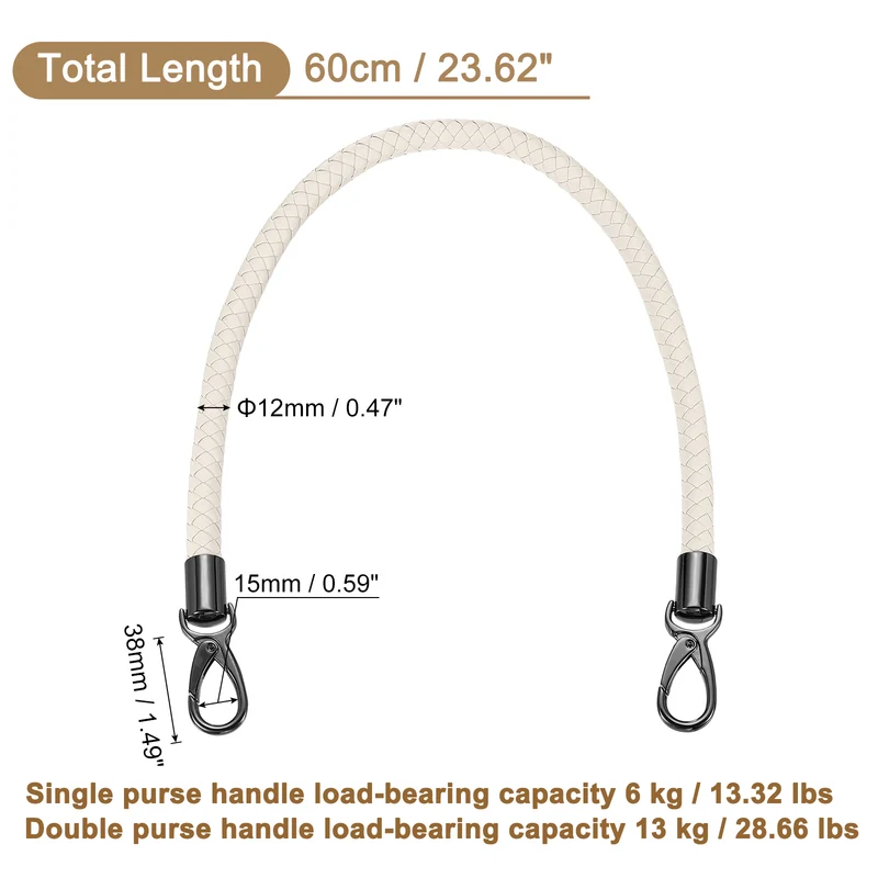 60cm Short Leather PU Braided Purse Replacement Handle - Beige White, Black