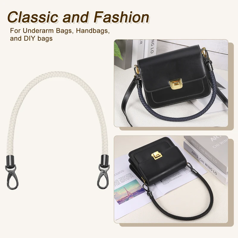 60cm Short Leather PU Braided Purse Replacement Handle - Beige White, Black