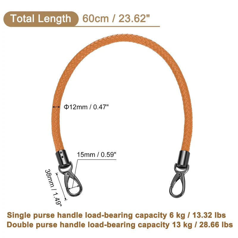 60cm Short Leather PU Braided Purse Replacement Handle - Yellow Brown, Black