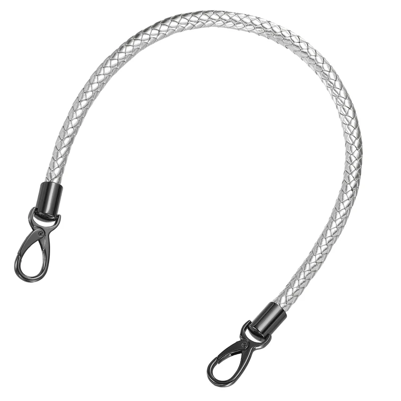 60cm Short Leather PU Braided Purse Replacement Handle - Silver, Black