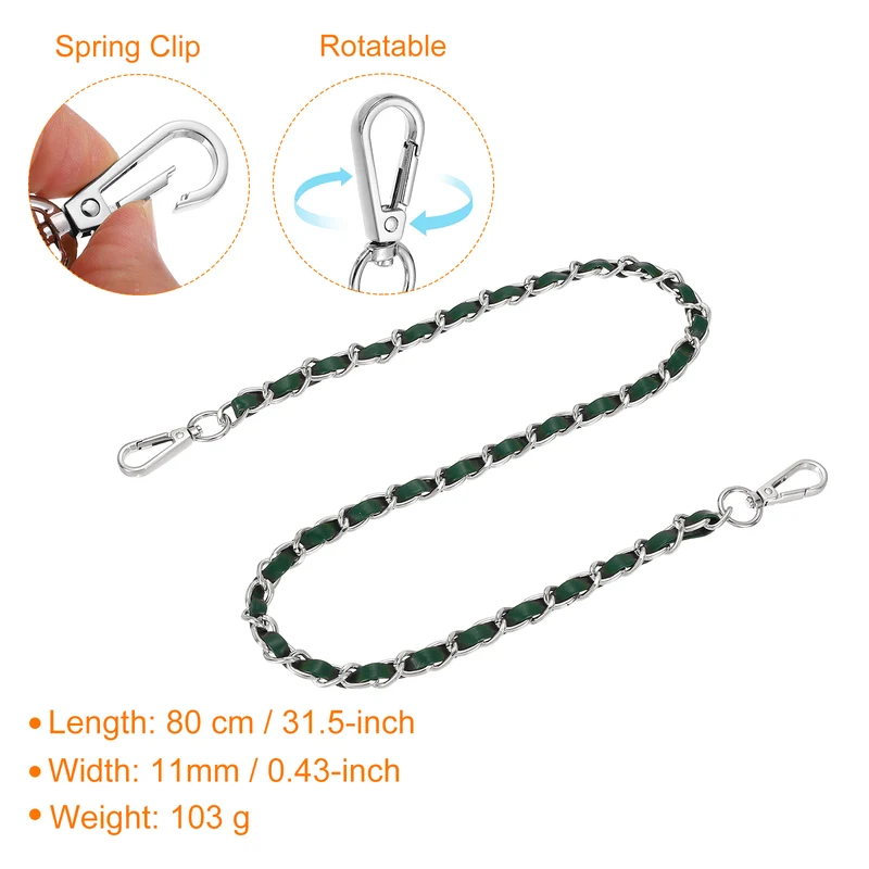 32" Purse Strap with Buckle for Shoulder and Cross Body(Green+Silver)