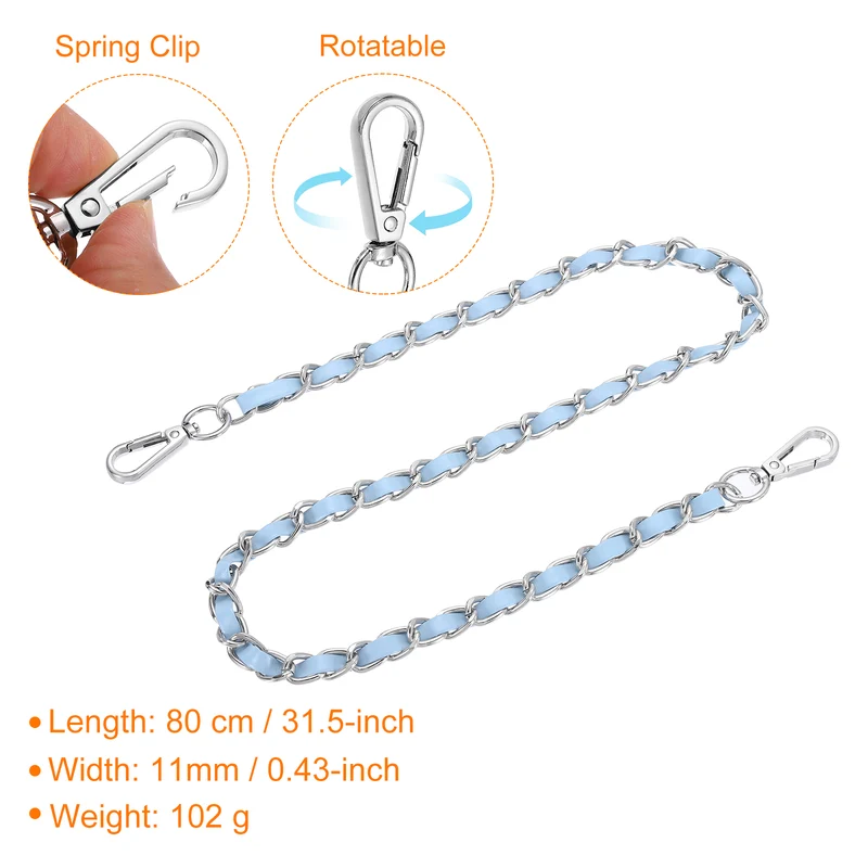32" Purse Strap with Buckle for Shoulder and Cross Body(Sky Blue+Silver)