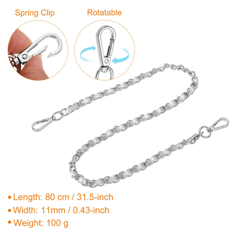 32" Purse Strap with Buckle for Shoulder and Cross Body(Silver+Silver)