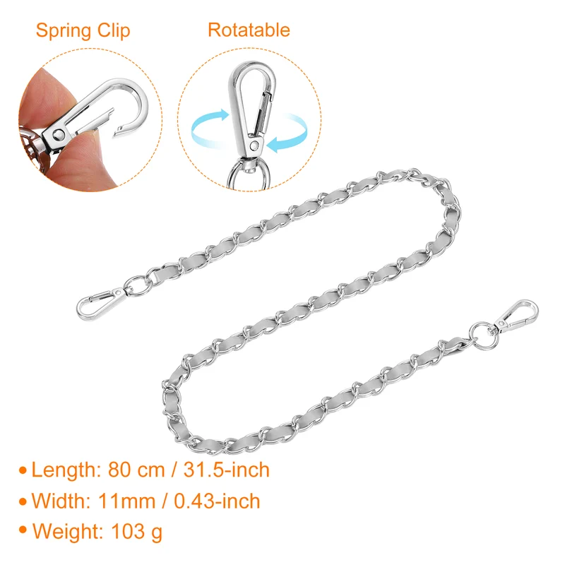 32" Purse Strap with Buckle for Shoulder and Cross Body(Gray+Silver)