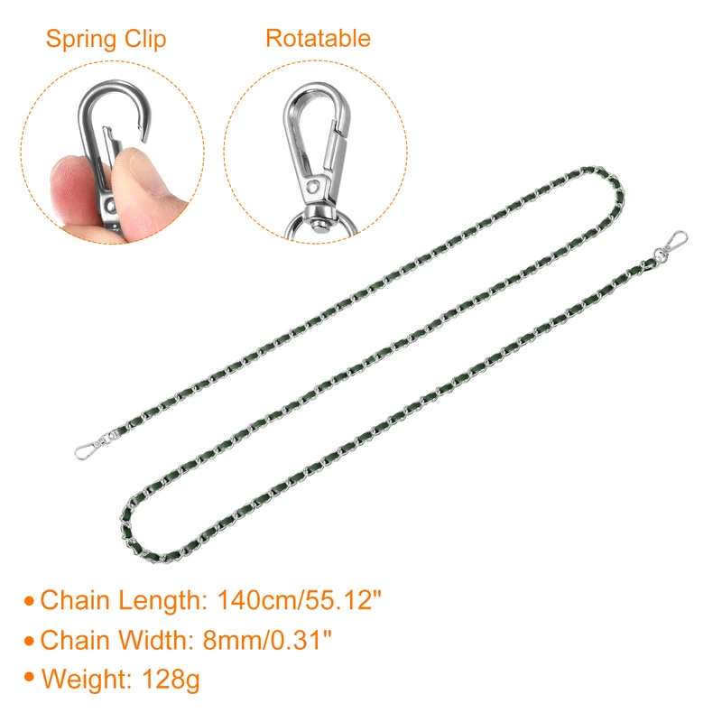 Purse Strap, 55" Leather for Shoulder and Cross Body Strap (Green, Silver)