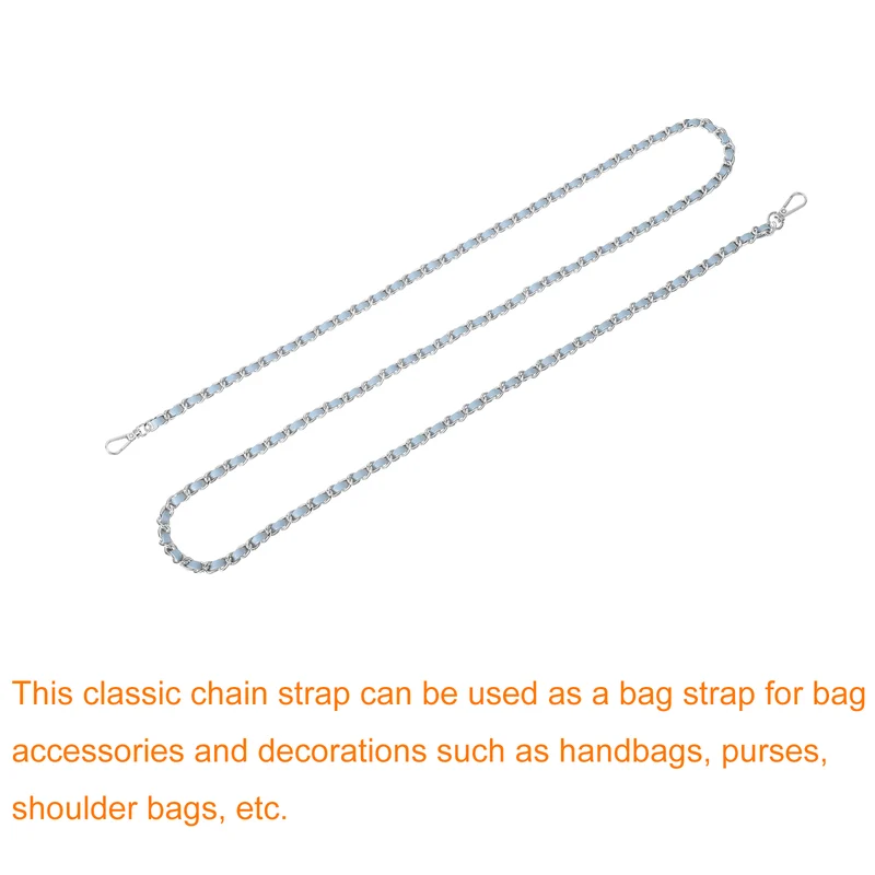 Purse Strap, 55" Leather for Shoulder and Cross Body Strap (Sky Blue, Silver)