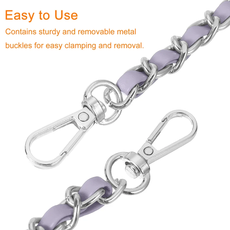 Purse Strap, 55" Leather for Shoulder and Cross Body Strap (Purple, Silver)