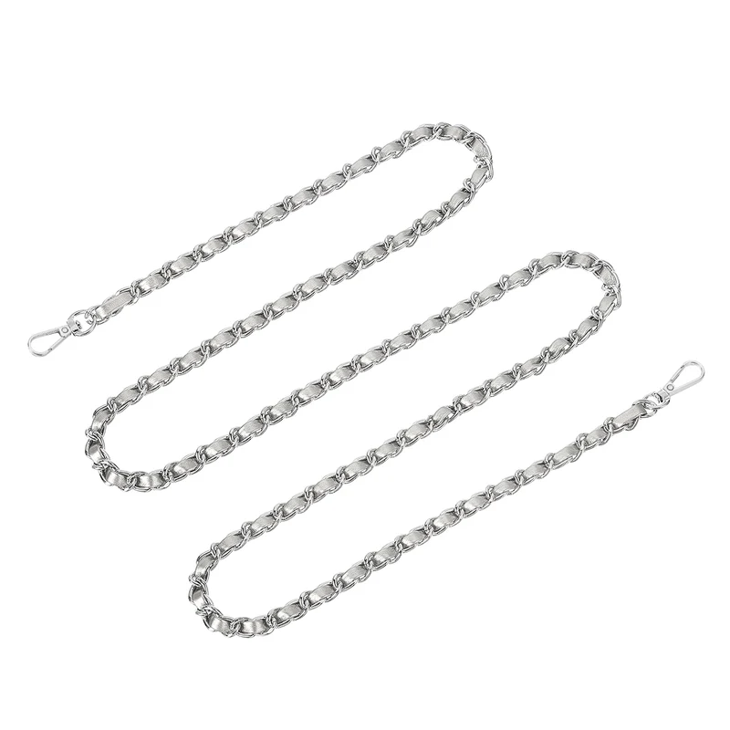Purse Strap, 55" Leather for Shoulder and Cross Body Strap (Silver, Silver)