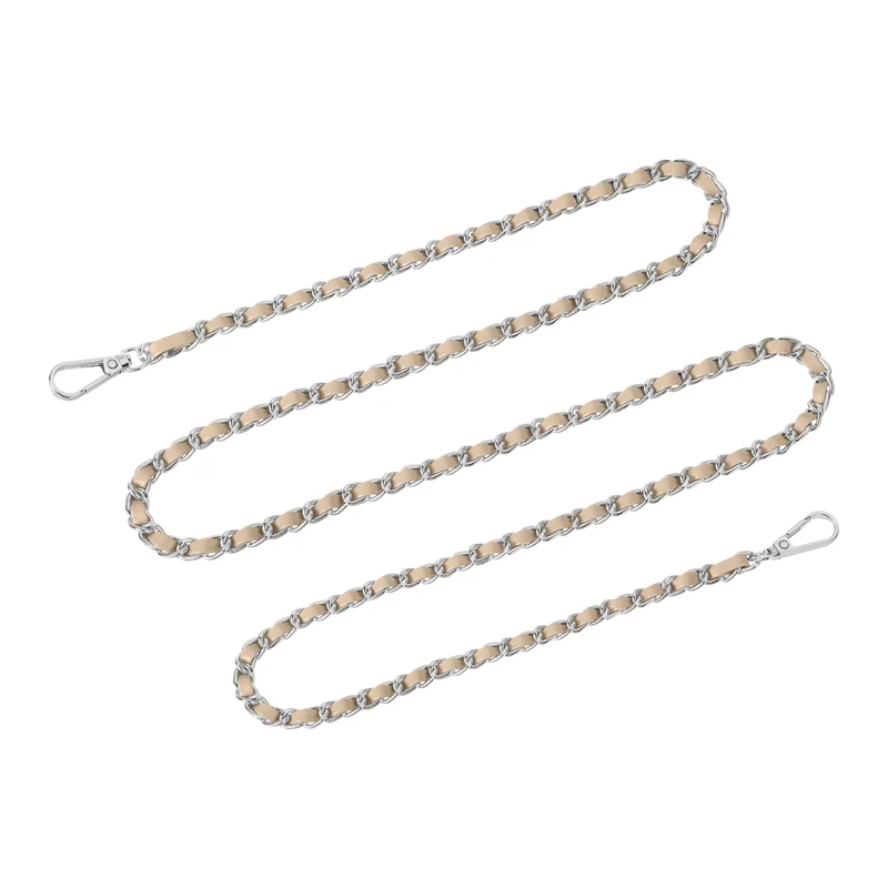 Purse Strap, 55" Leather for Shoulder and Cross Body Strap (Khaki, Silver)