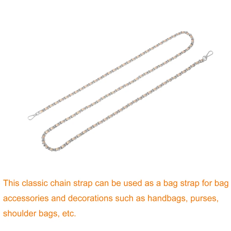 Purse Strap, 55" Leather for Shoulder and Cross Body Strap (Beige, Silver)