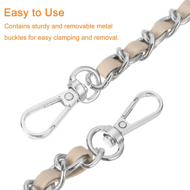 Purse Strap, 55" Leather for Shoulder and Cross Body Strap (Beige, Silver)