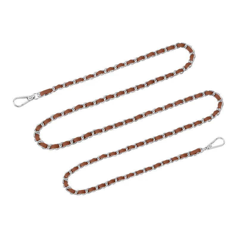 Purse Strap, 55" Leather for Shoulder and Cross Body Strap (Dark Brown, Silver)