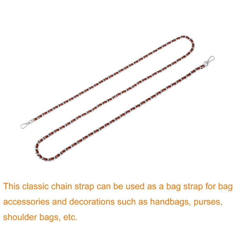 Purse Strap, 55" Leather for Shoulder and Cross Body Strap (Dark Brown, Silver)