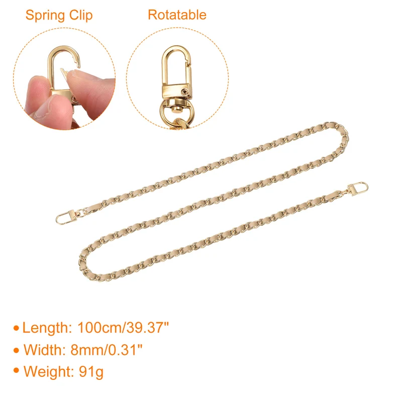 39" Purse Chain Strap with Buckles for Shoulder and Cross Body (Khaki + Gold)