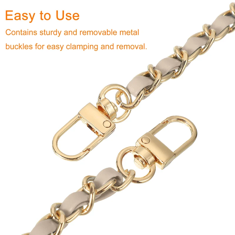 39" Purse Chain Strap with Buckles for Shoulder and Cross Body (Beige + Gold)