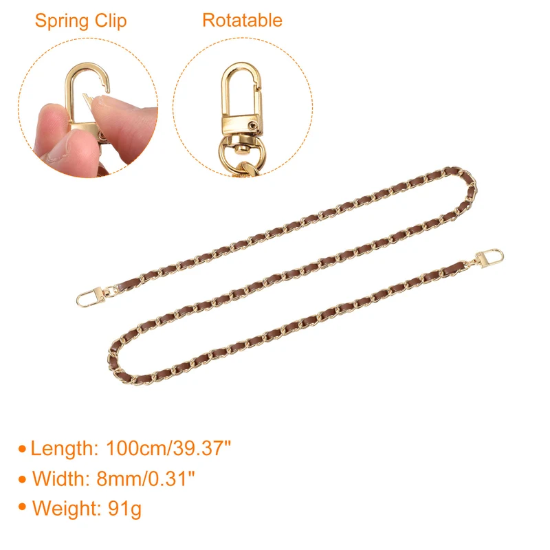39" Purse Chain Strap with Buckles for Shoulder, Cross Body (Dark Brown + Gold)