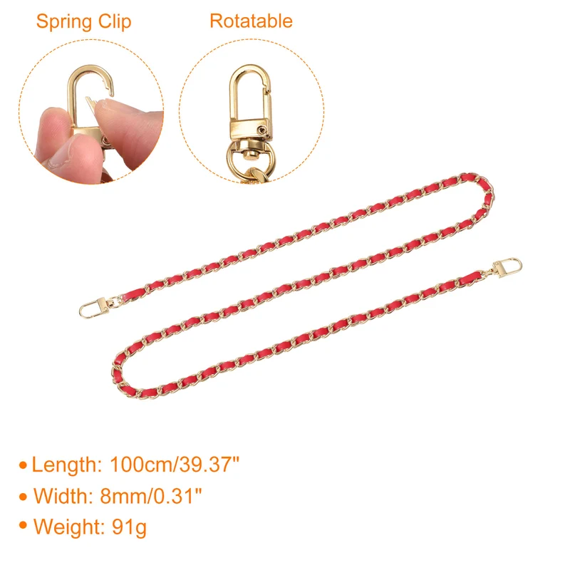 39" Purse Chain Strap with Buckles for Shoulder and Cross Body (Red + Gold)