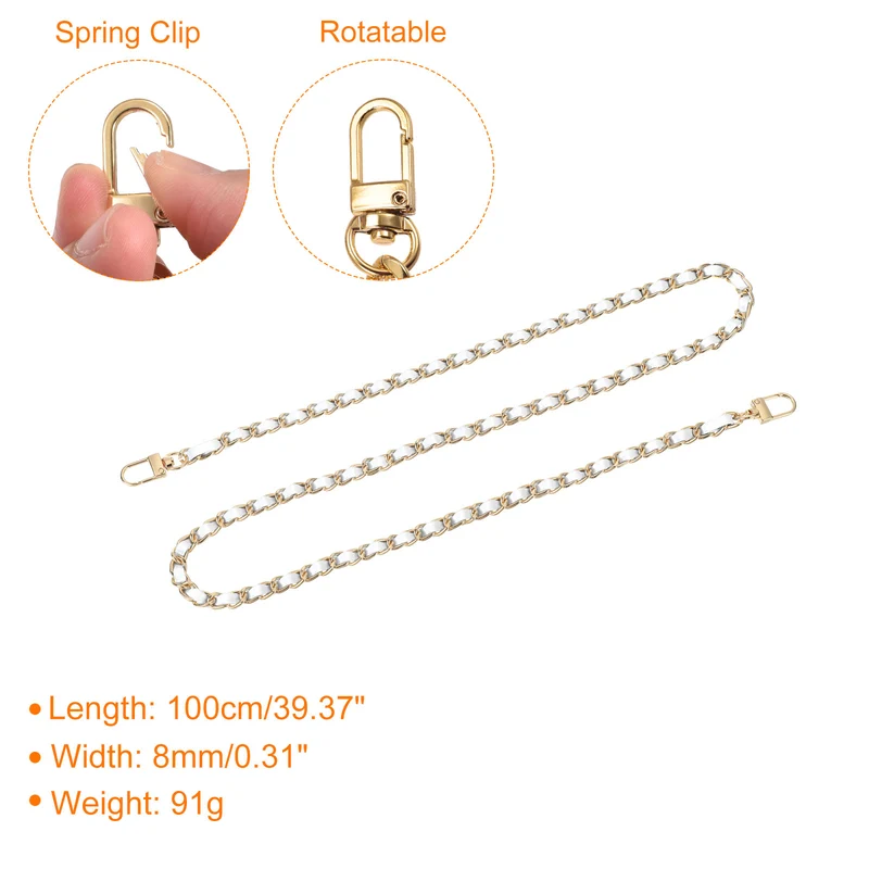 39" Purse Chain Strap with Buckles for Shoulder and Cross Body (White + Gold)
