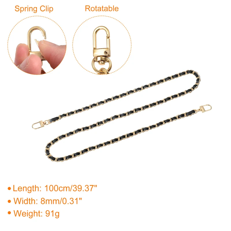 39" Purse Chain Strap with Buckles for Shoulder and Cross Body Black Gold