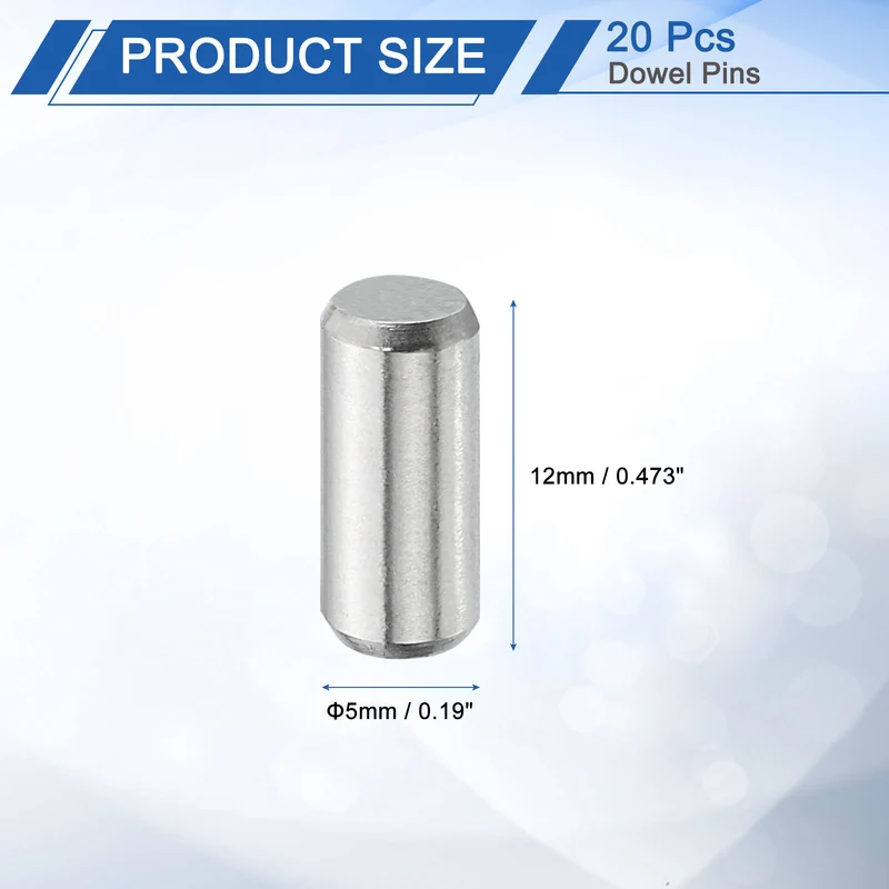 20 Pcs 5 mm x 12 mm Dowel Pins, 316L Stainless Steel Shelf Support Peg Pin