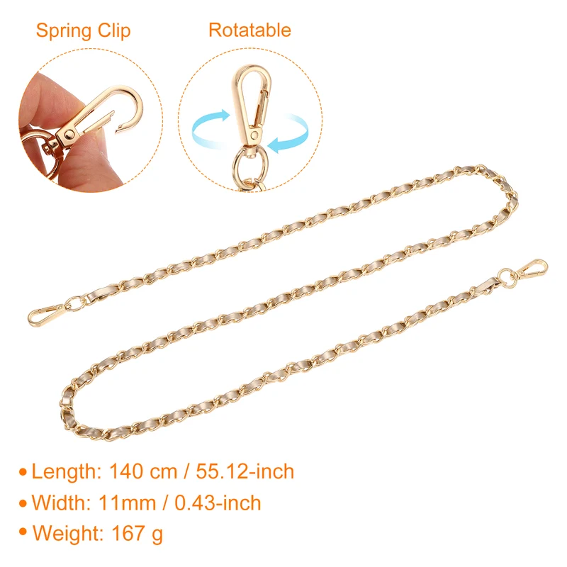 55" Purse Strap with Buckle for Shoulder and Cross Body(Gold+Gold)