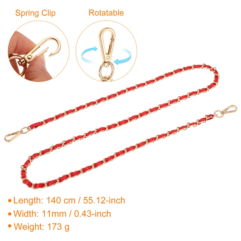 55" Purse Strap with Buckle for Shoulder and Cross Body(Red+Gold)