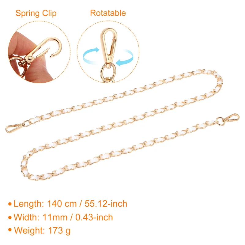 55" Purse Strap with Buckle for Shoulder and Cross Body(White+Gold)