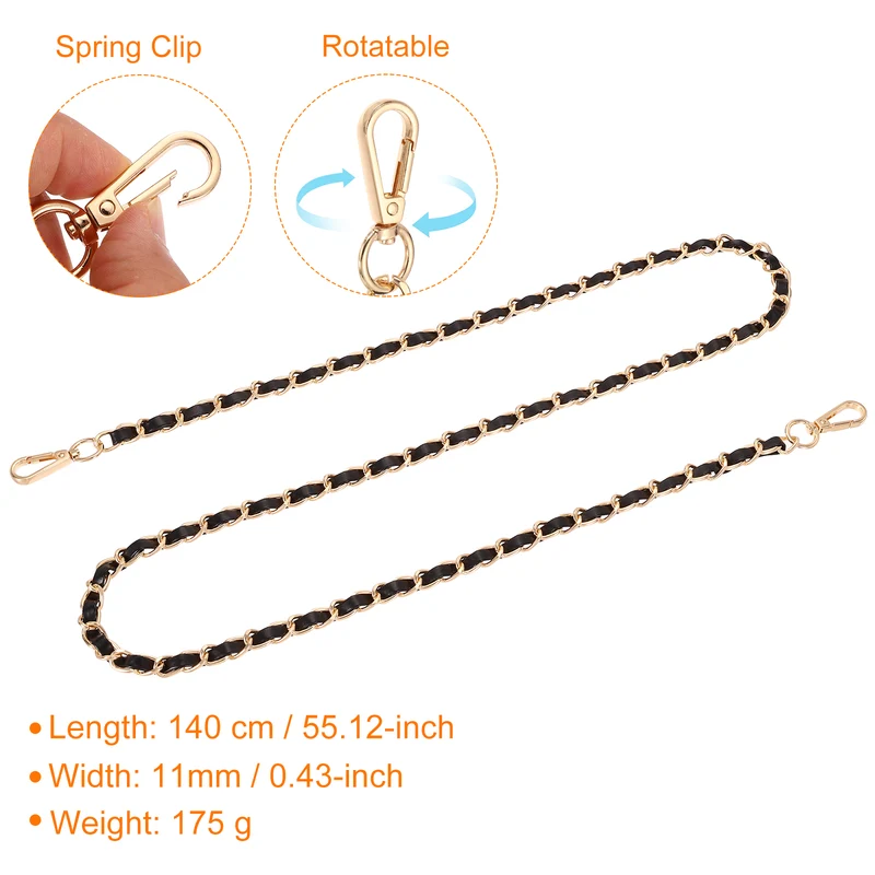 55" Purse Strap with Buckle for Shoulder and Cross Body(Black+Gold)