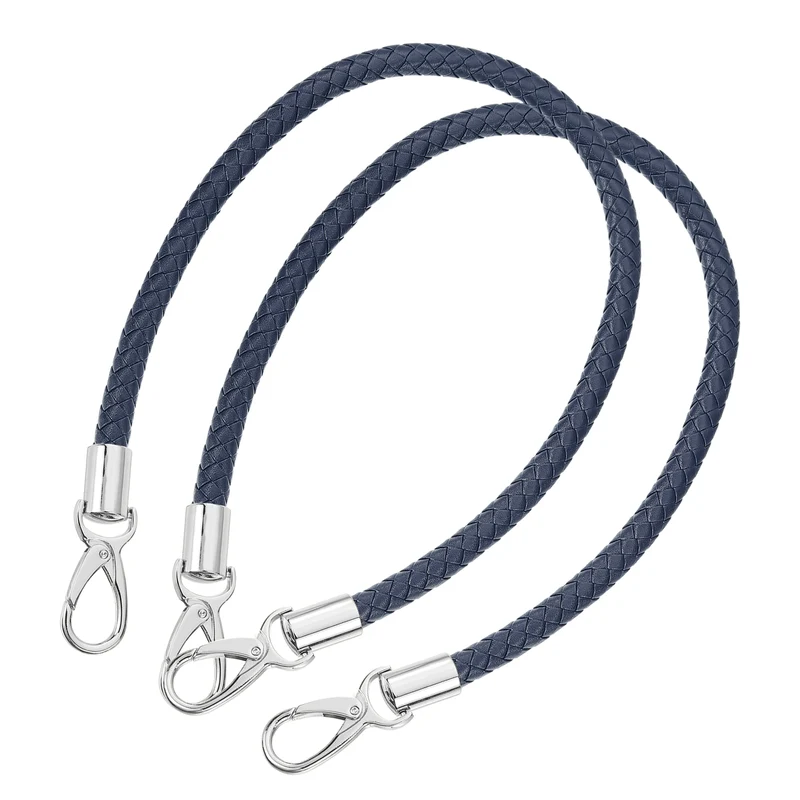 2Pcs 60cm Short Leather PU Braided Purse Replacement Dark Blue Silver
