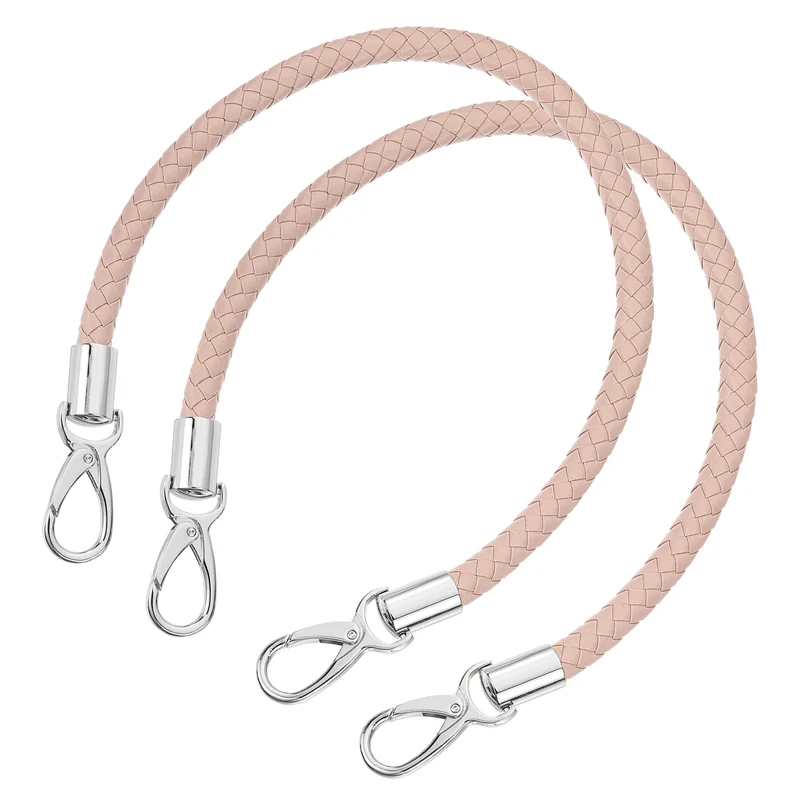 2Pcs 50cm Short Leather PU Braided Purse Replacement (Light Pink, Silver)