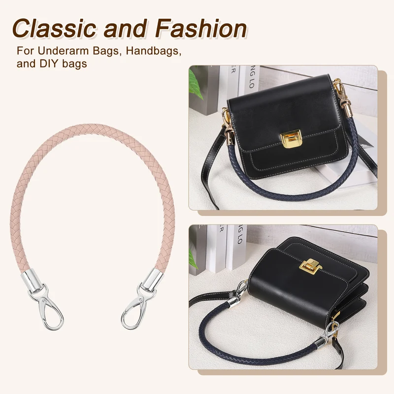 2Pcs 50cm Short Leather PU Braided Purse Replacement (Light Pink, Silver)