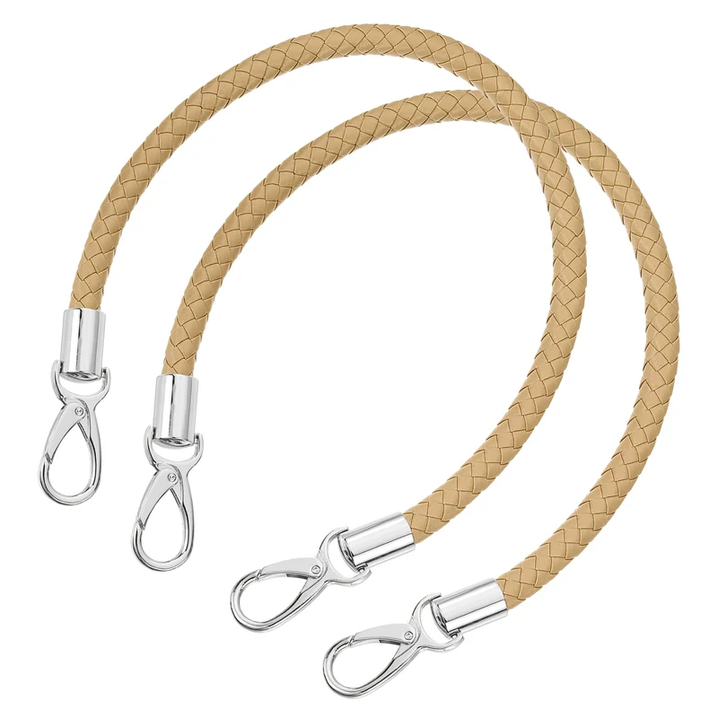 2Pcs 50cm Short Leather PU Braided Purse Replacement (Apricot, Silver)