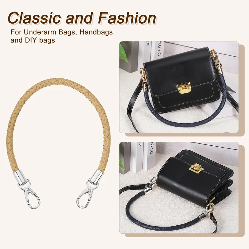2Pcs 50cm Short Leather PU Braided Purse Replacement (Apricot, Silver)