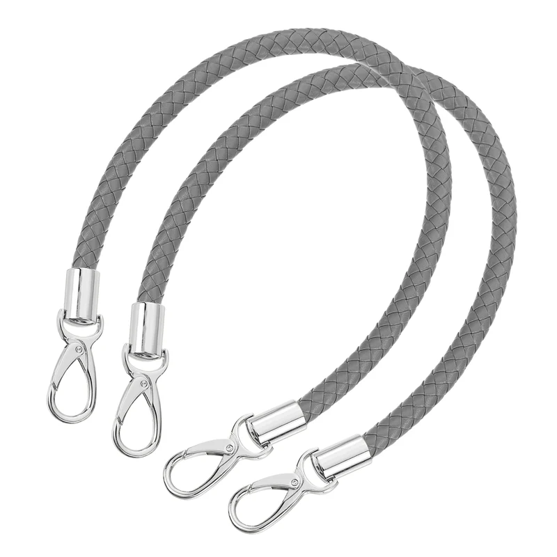 2Pcs 50cm Short Leather PU Braided Purse Replacement Dark Gray Silver
