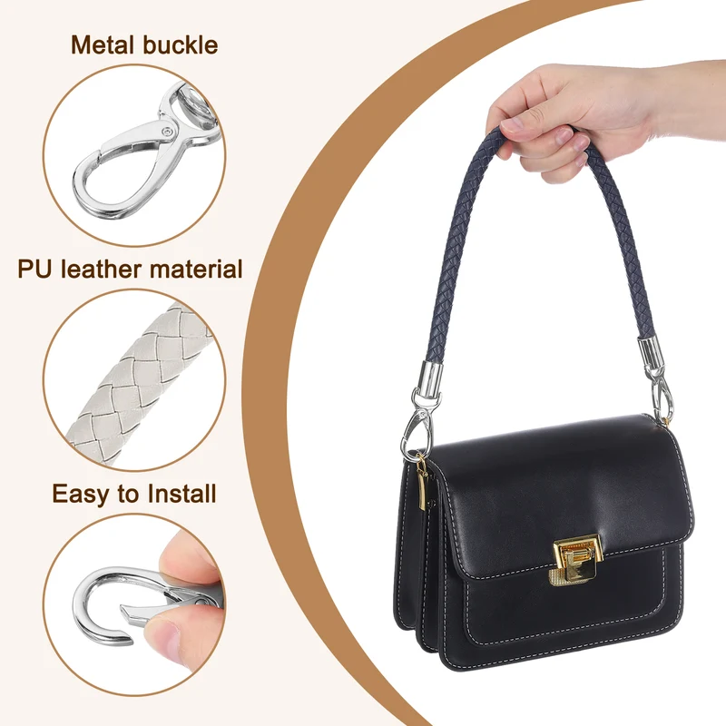 2Pcs 50cm Short Leather PU Braided Purse Replacement (Light Gray, Silver)