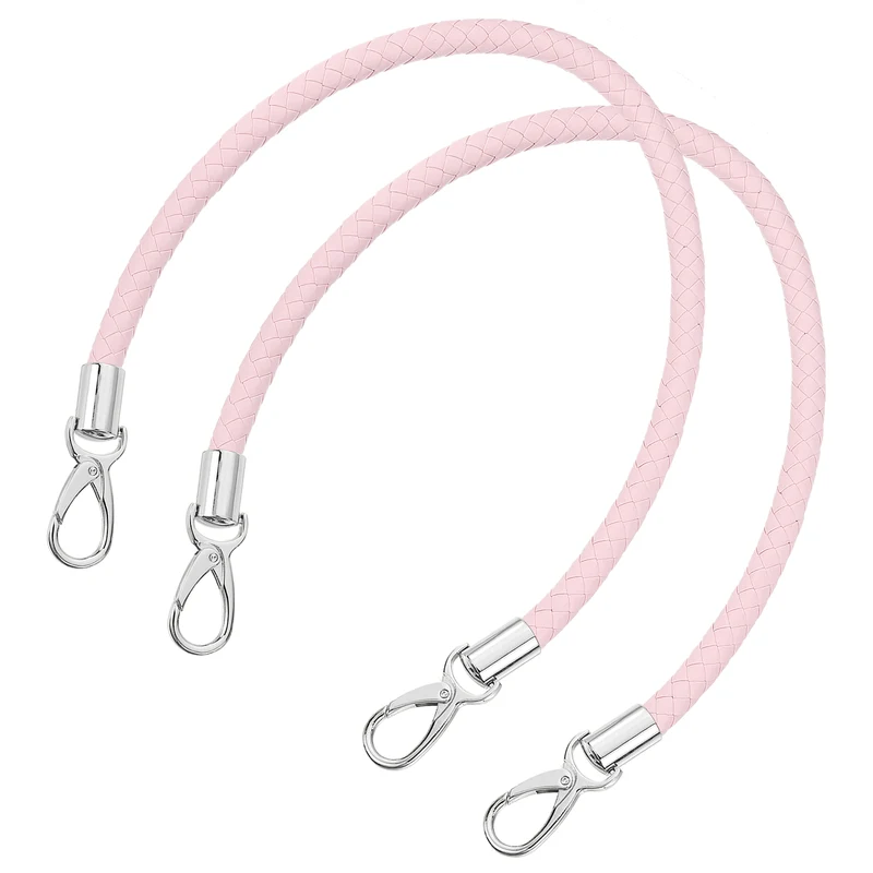 2Pcs 50cm Short Leather PU Braided Purse Replacement (Pink, Silver)