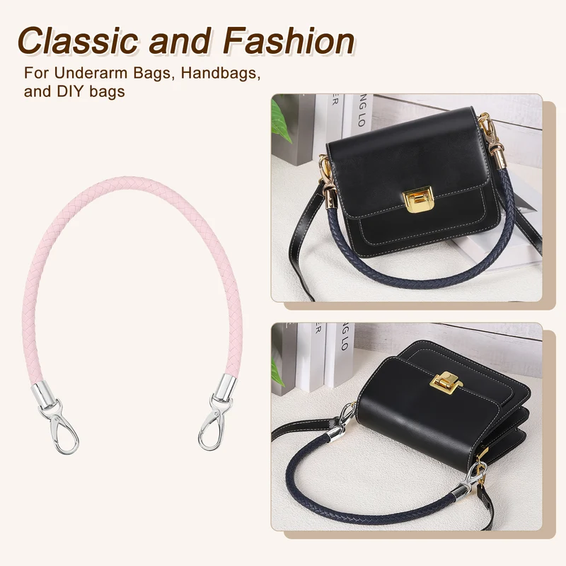 2Pcs 50cm Short Leather PU Braided Purse Replacement (Pink, Silver)