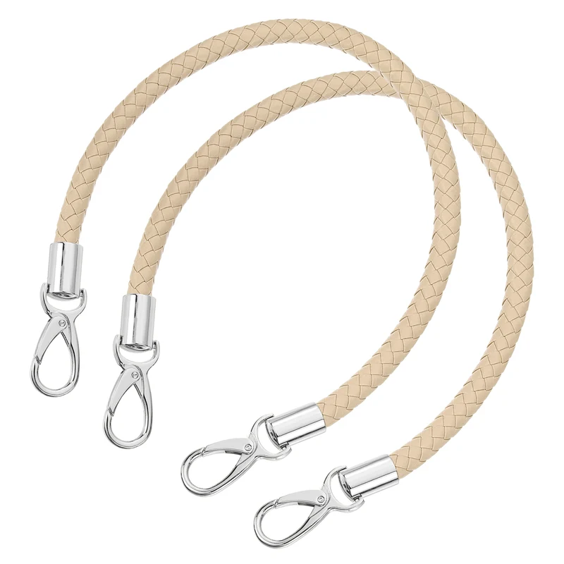 2Pcs 50cm Short Leather PU Braided Purse Replacement (Beige Pink, Silver)