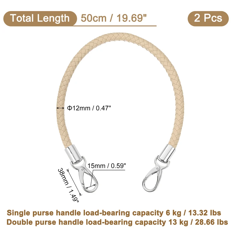 2Pcs 50cm Short Leather PU Braided Purse Replacement (Beige Pink, Silver)