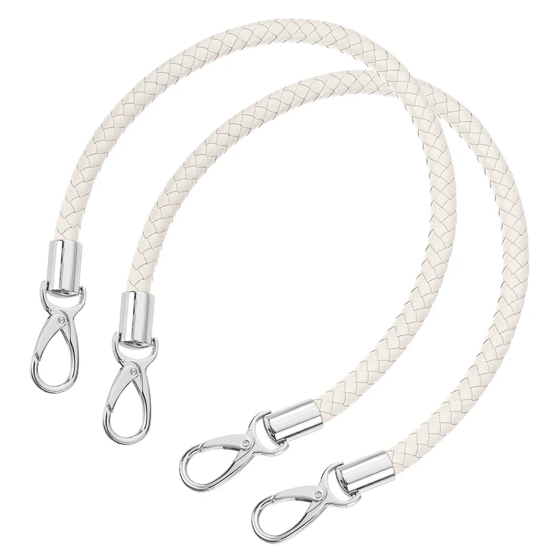 2Pcs 50cm Short Leather PU Braided Purse Replacement (Beige White, Silver)