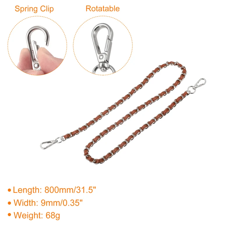Purse Chain Strap, 32" Purse Strap Shoulder Bag Replacement Strap, Brown+Silver