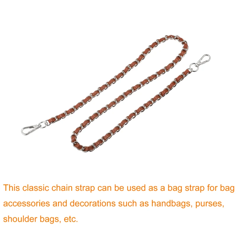 Purse Chain Strap, 32" Purse Strap Shoulder Bag Replacement Strap, Brown+Silver